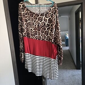 Asymmetrical Leopard Print Colorblock Women's Top